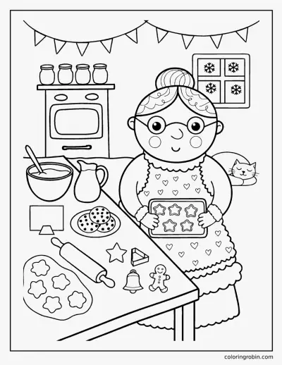 Mrs Claus Baking coloring page