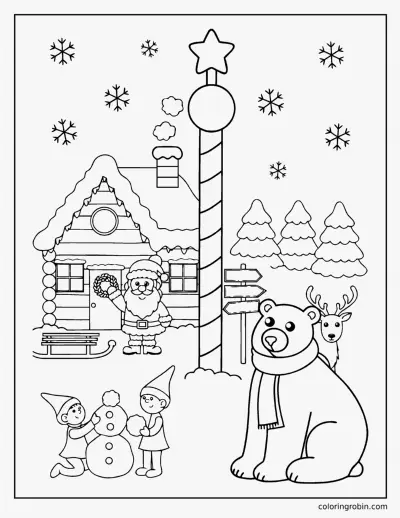 Santa at the North Pole coloring page