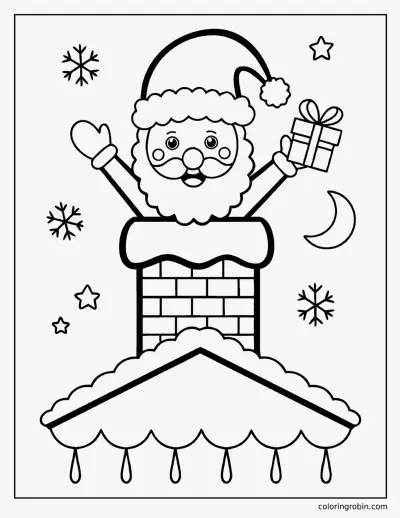 Santa in the Chimney coloring page
