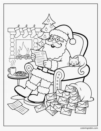 Santa Reading Letters coloring page