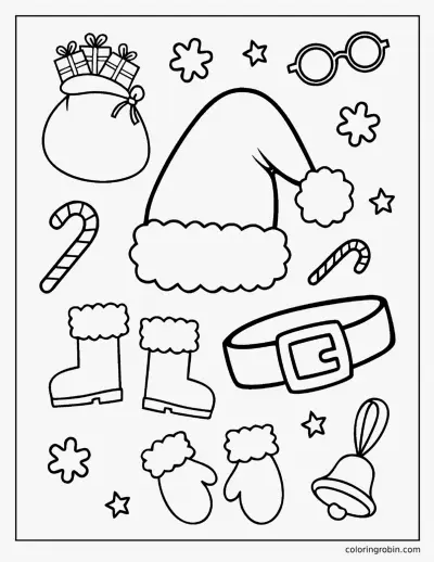 Santas Hat Boots and Belt coloring page