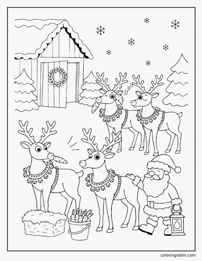 Santas Reindeer Team coloring page