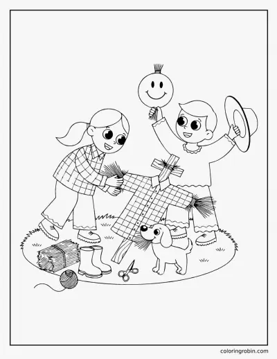 Children Making a Scarecrow coloring page