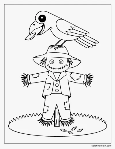 Scarecrow and Its Crow Friend coloring page