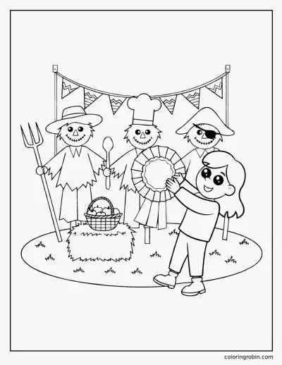 Scarecrow Contest at the Harvest Festival coloring page