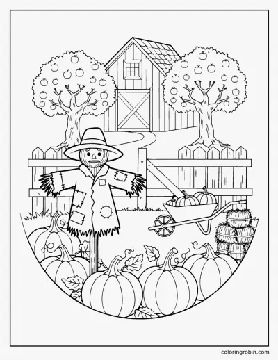 Scarecrow in the Pumpkin Patch coloring page