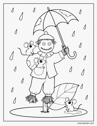 Scarecrow in the Rain coloring page