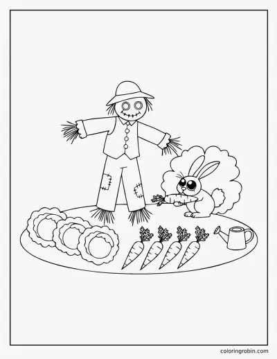Scarecrow in the Vegetable Garden coloring page