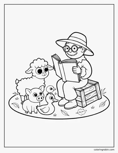 Scarecrow Reading a Story coloring page
