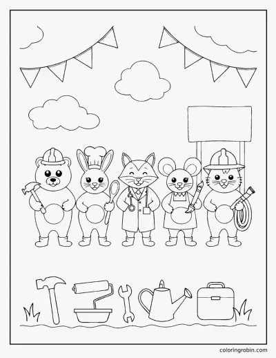 Labor Day Helpers coloring page