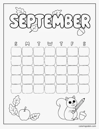 September Calendar Page coloring page