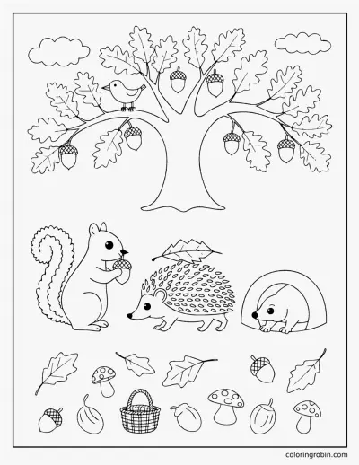 September Forest Friends coloring page