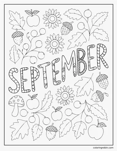 September Hand Lettering coloring page