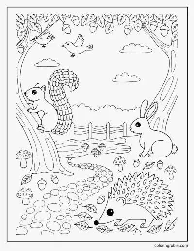 September Woodland Path coloring page