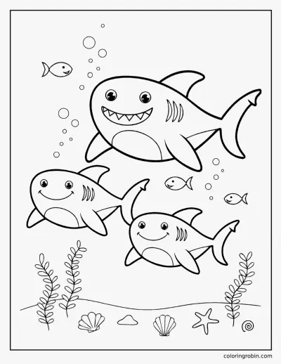 Shark Family coloring page