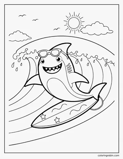 Surfing Shark coloring page