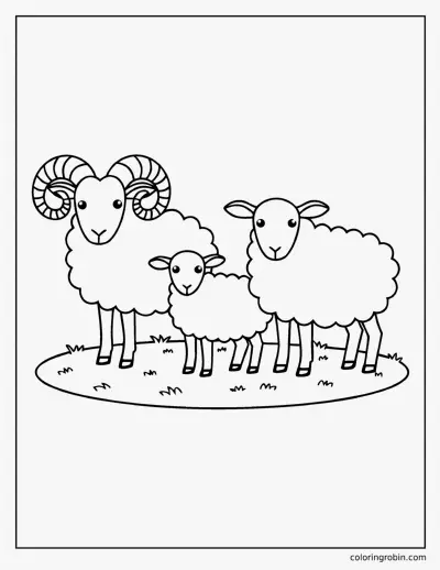 Ram Ewe and Lamb coloring page
