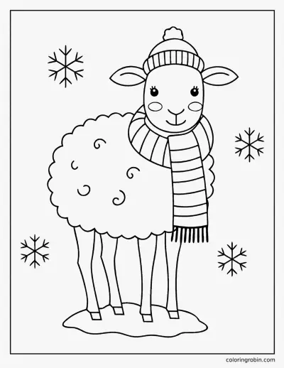 Sheep in a Hat and Scarf coloring page