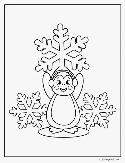 Penguin with a Giant Snowflake coloring page