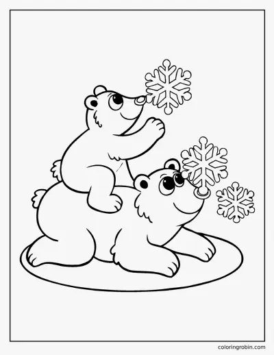 Polar Bears and Snowflakes coloring page