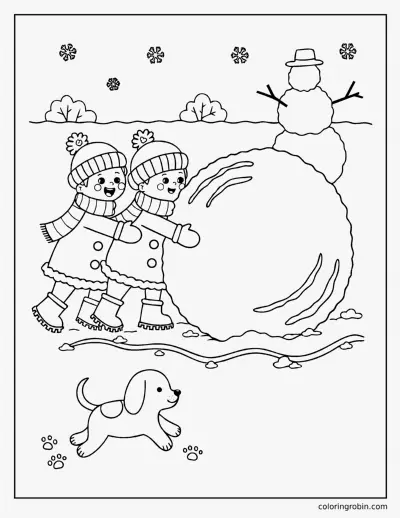 Rolling a Giant Snowball coloring page