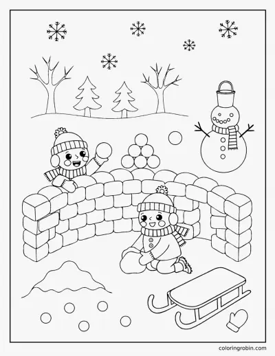 Snow Fort Snowball Fight coloring page
