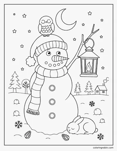 Snowman at Night coloring page