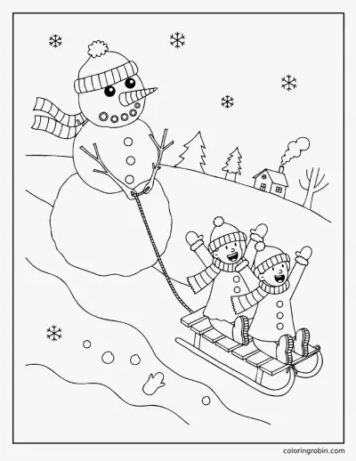 Snowman Pulling a Sledge coloring page