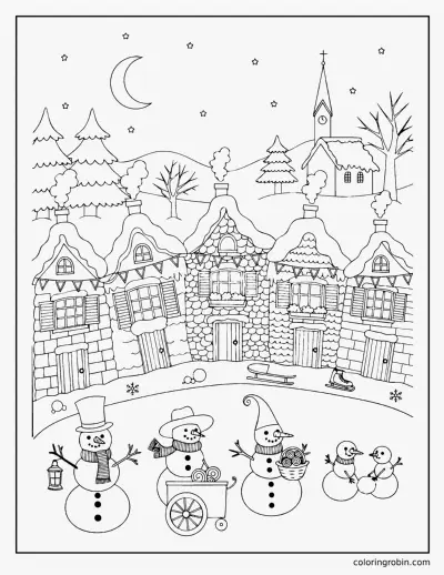 Snowman Village coloring page
