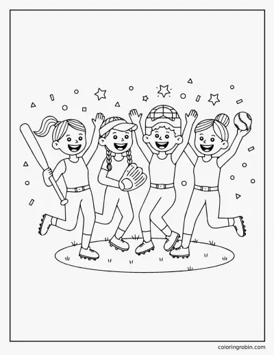 Softball Team Celebrating coloring page