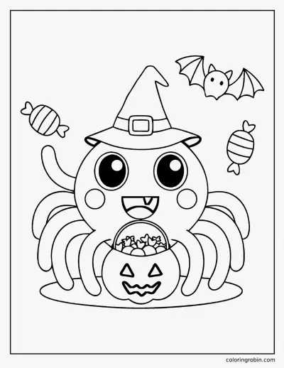 Kawaii Halloween Spider coloring page