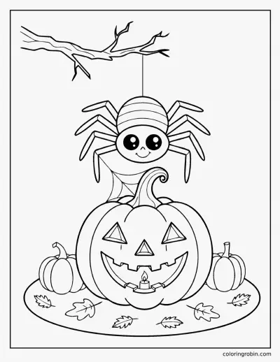 Spider and a Jack O Lantern coloring page