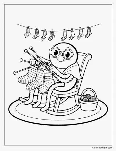 Spider Knitting Socks coloring page