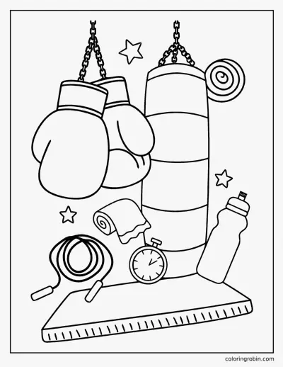 Boxing Gloves and Punchbag coloring page
