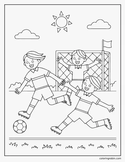 Children Playing Soccer coloring page