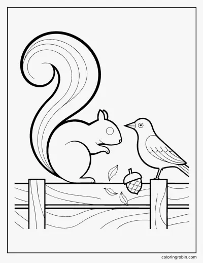 Squirrel and a Bird coloring page