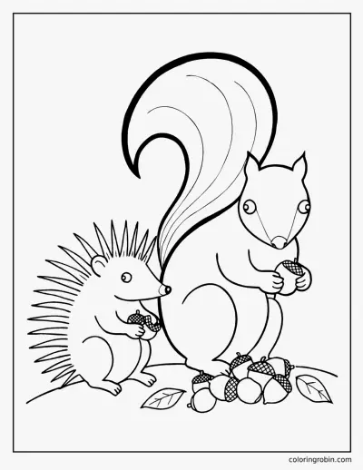 Squirrel and a Hedgehog coloring page