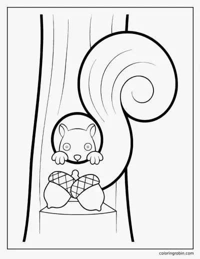 Squirrel in a Tree Hollow coloring page