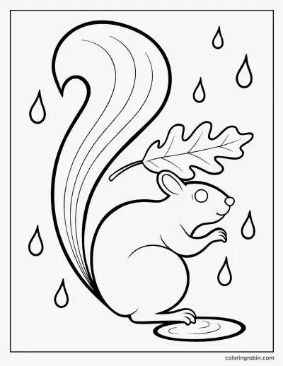 Squirrel in the Rain coloring page