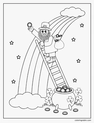 Leprechaun Rainbow Ladder coloring page