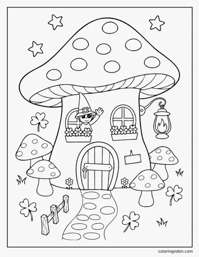 Leprechaun Toadstool House coloring page