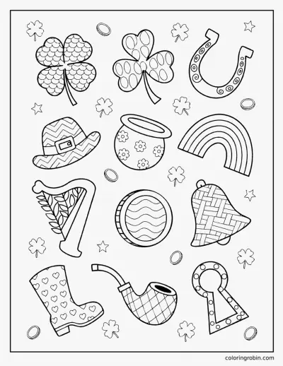 Patterned Lucky Symbols coloring page