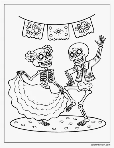 Dancing Calacas coloring page