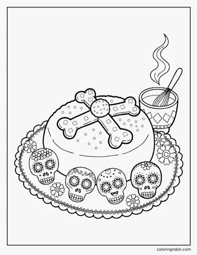 Pan De Muerto and Sugar Skulls coloring page