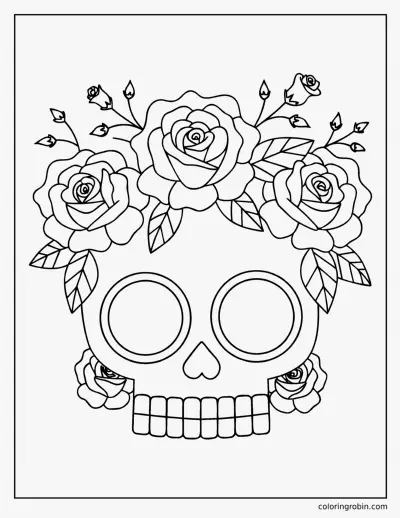 Skull with a Crown of Roses coloring page