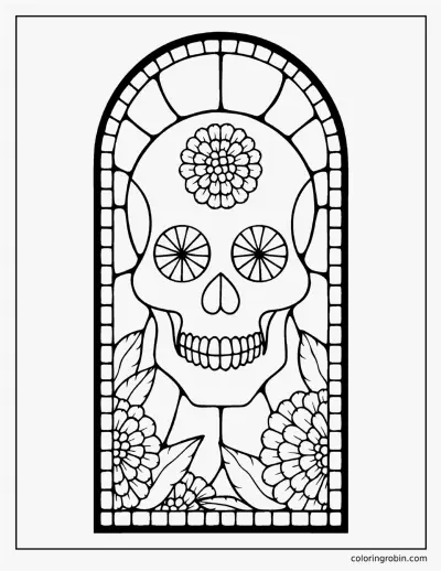 Stained Glass Sugar Skull coloring page