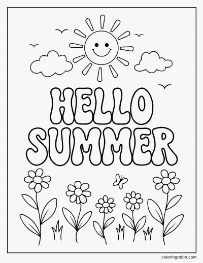 Hello Summer Lettering coloring page