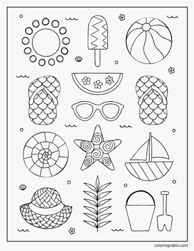 Patterned Summer Icons coloring page