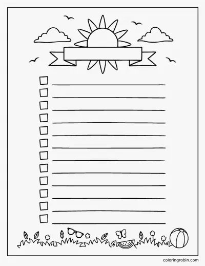 Summer Bucket List coloring page