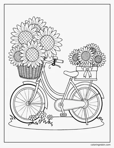 Bicycle with Sunflowers coloring page